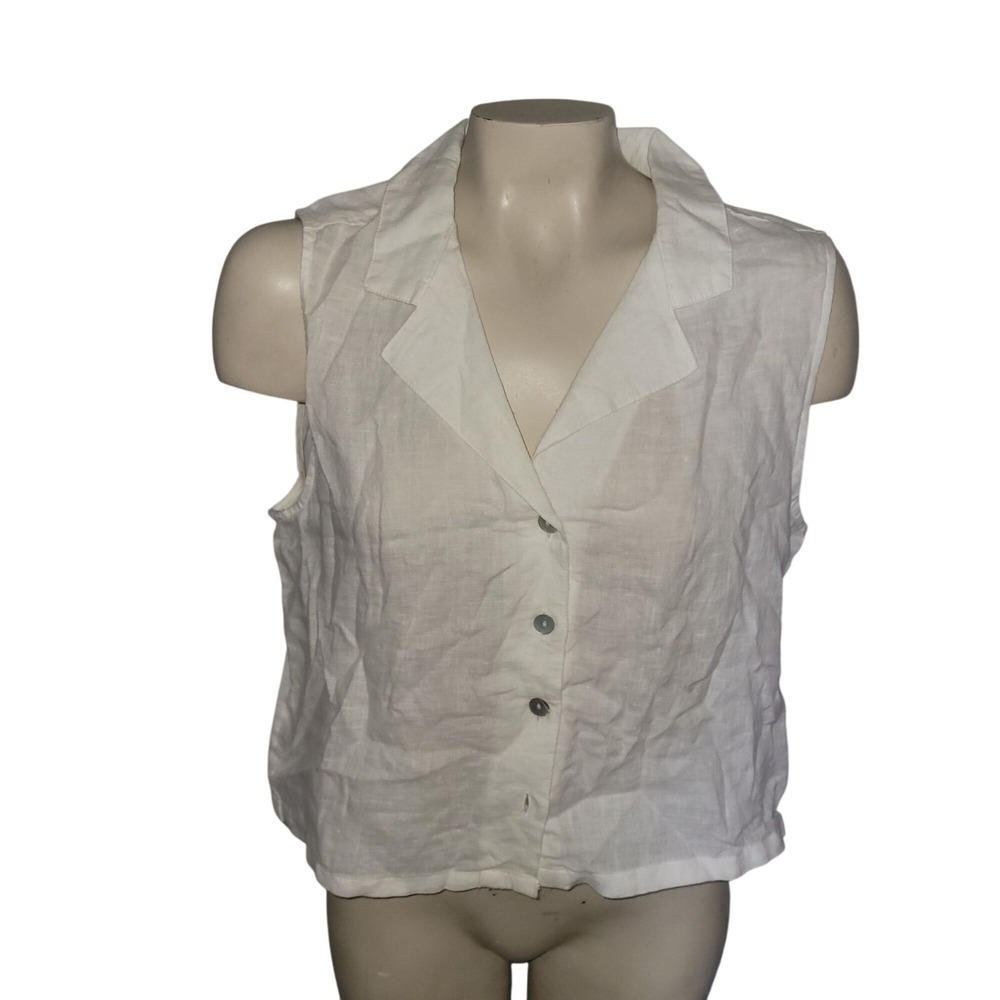 Rachel Zoe Womens White 100% Linen Sleeveless Button Down Blouse Top Size M NWT